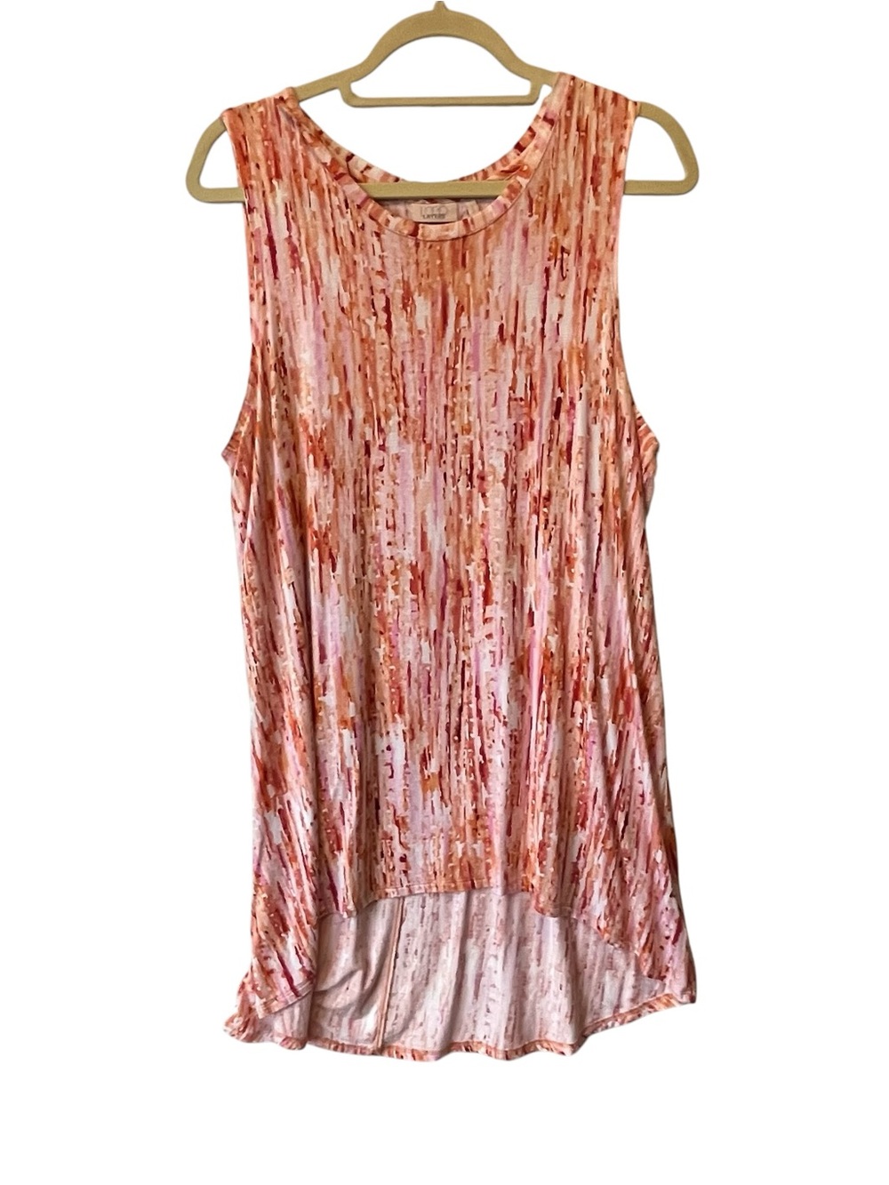 Logo Layers Lori Goldstein tunic tank top 1X Pink Orange Rayon Womens Hi low hem